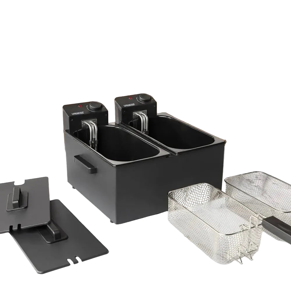 Elektrische Doppel-Fritteuse, 2 × 3 L, 8 Portionen, 3600 W, Schwarz