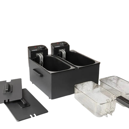Elektrische Doppel-Fritteuse, 2 × 3 L, 8 Portionen, 3600 W, Schwarz