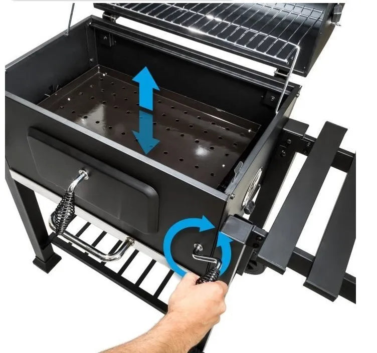Holzkohle-Grillwagen mit Deckel, Grillrost, Thermometer und Edelstahlgriff, Grillfläche 56 × 41,5 cm