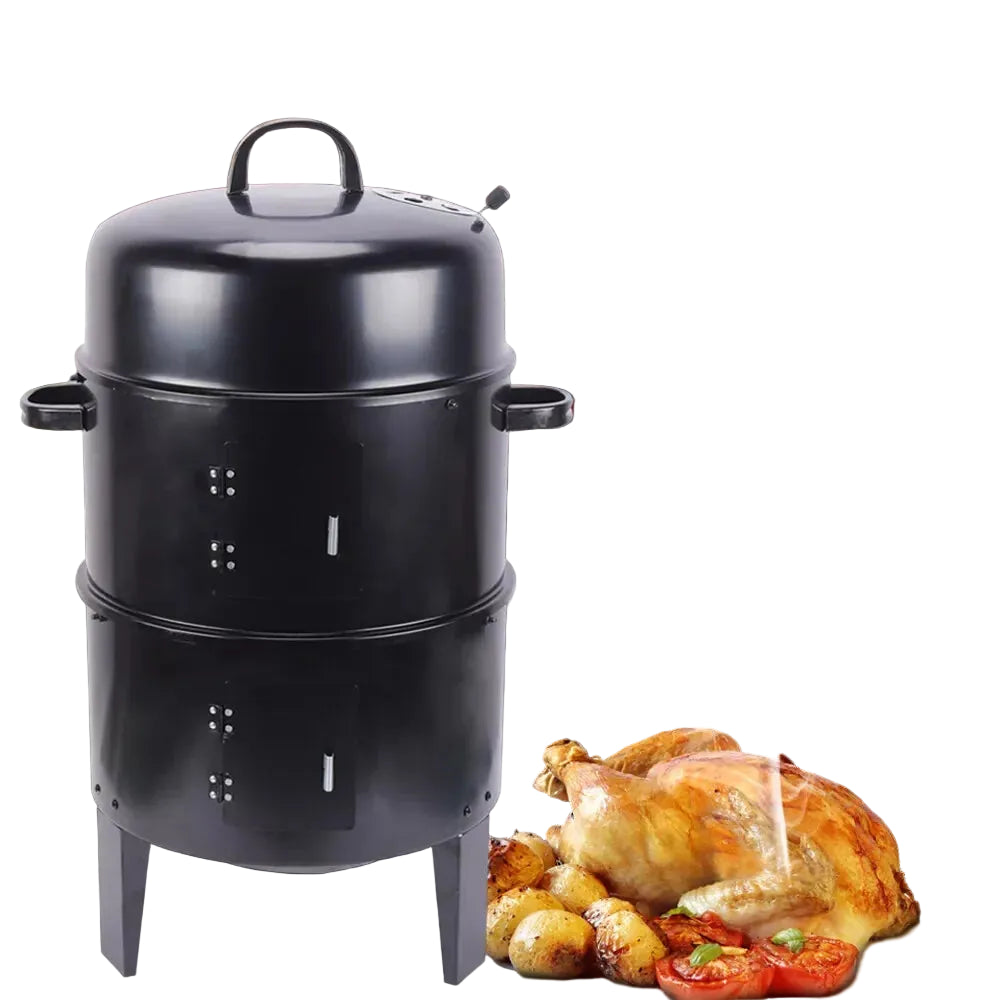 3-in-1 Multifunktions-Räuchergrill aus Eisen, Holzkohlegrill, abnehmbarer Grillofen, 2 Schichten, 40 cm Durchmesser