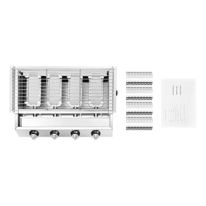 Tragbarer Tisch-Gasgrill mit 4 Brennern, Edelstahl, rauchfrei, für Camping und Innen-/Außenbereiche