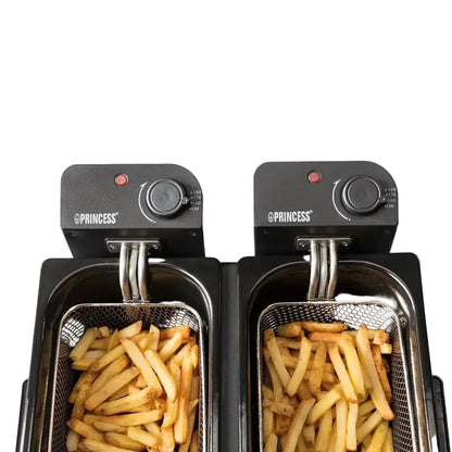 Elektrische Doppel-Fritteuse, 2 × 3 L, 8 Portionen, 3600 W, Schwarz